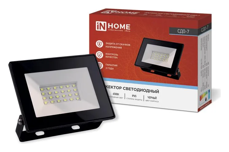Прожектор светодиодный СДО-7 30Вт 6500К IP65 2700лм 230В черн. IN HOME 4690612034621