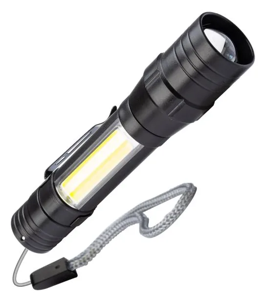 Фонарь аккумуляторный ручной LED 1Вт + COB 5Вт линза зум аккум. Li-ion 18650 1А.ч USB-шнур ABS-пластик КОСМОС KOS113Lit