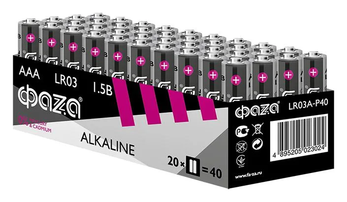Элемент питания алкалиновый AAA/LR03 1.5В Alkaline Pack-40 (уп.40шт) ФАZА 5023024