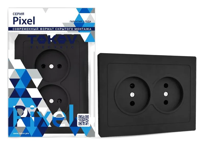 Розетка 2-м СП Pixel 16А IP20 без заземл. в сборе карбон TOKOV ELECTRIC TKE-PX-R2F-C14
