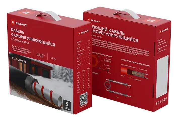 Кабель греющий саморег. Extra Line (комплект для труб) 15MSR-PB 8M (8м/120Вт) REXANT 51-0619