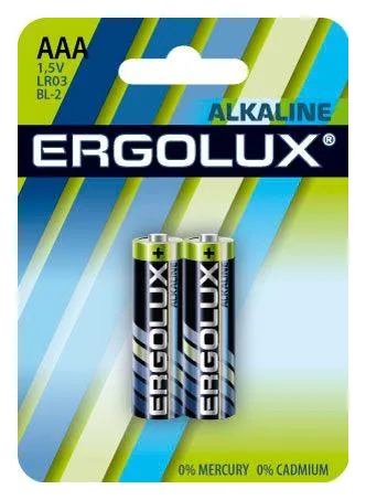 Элемент питания алкалиновый AAA/LR03 1.5В Alkaline BL-2 (блист.2шт) Ergolux 11743