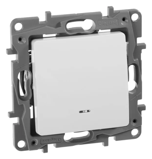 Переключатель 1-кл. СП Etika Plus 10А IP20 250В 10AX с подсветкой безвинтов. зажимы механизм бел. IEK 672215