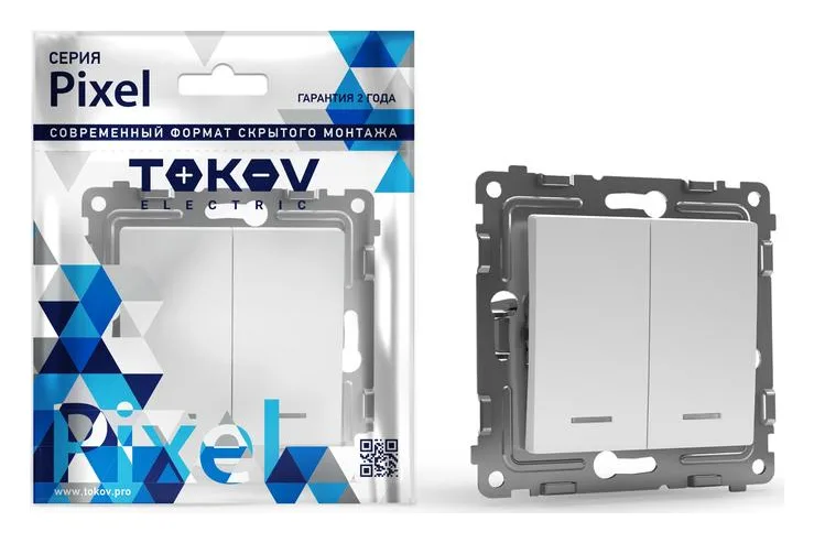 Выключатель 2-кл. СП Pixel 10А IP20 с индикатором механизм бел. TOKOV ELECTRIC TKE-PX-V2I-C01