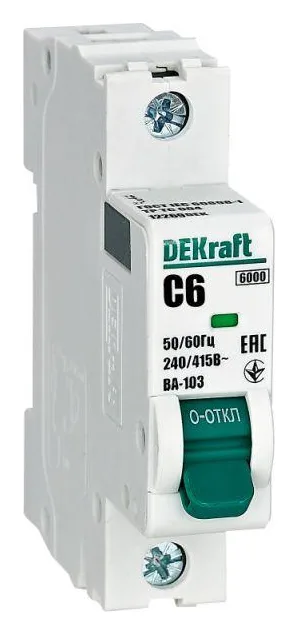 Выключатель автоматический модульный 1п C 6А 6кА ВА-103 DEKraft 12269DEK