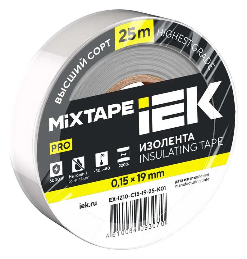 Изолента 0.15х19мм (рул.25м) бел. IEK EX-IZ10-C15-19-25-K01