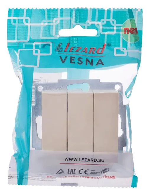 Выключатель 3-кл. СП Vesna механизм крем. LEZARD 742-0388-109