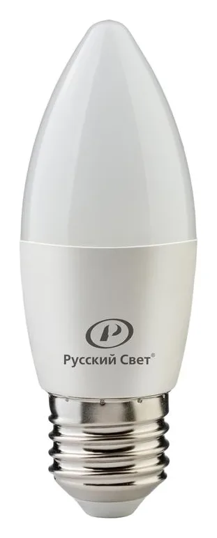 Лампа светодиодная RS LED C37 E27 6W 220-240V 6Вт свеча матовая 2700К тепл. бел. E27 600лм 220-240В Ra90 Русский Свет 15010545060