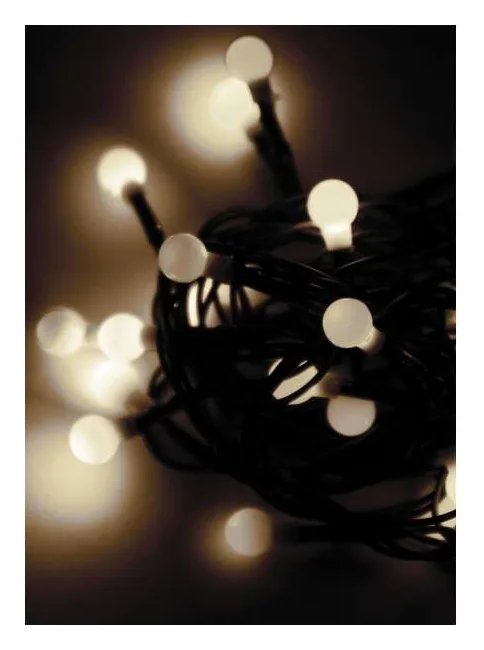 Гирлянда декоративная "Маленькие шарики cherry" 30LED 4.4м (2.9+1.5м) зел. провод IP20 тепл. бел. Космос KOC_GIR30LEDBALL_W