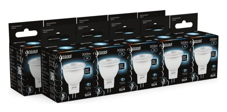 Лампа светодиодная Black 3Вт MR11 софит 4100К нейтр. бел. GU4 300лм GAUSS 132517203