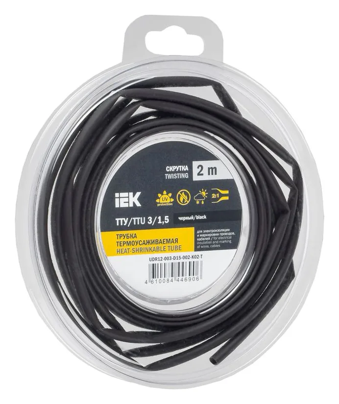 Трубка термоусадочная ТТУ нг-LS 3/1.5 черн. (уп.2м) IEK UDR12-003-D15-002-K02-T