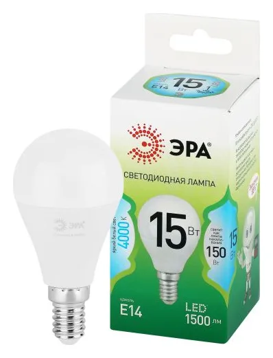 Лампа светодиодная GREEN LINE P45-15W-840-E14 GL 15Вт шар 4000К яркий свет бел. E14 Эра Б0067045
