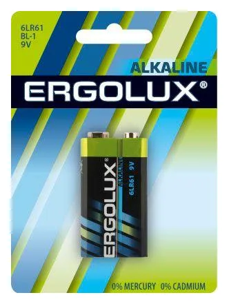 Элемент питания алкалиновый "крона" 6LR61 9В Alkaline BL-1 (блист.1шт) Ergolux 11753