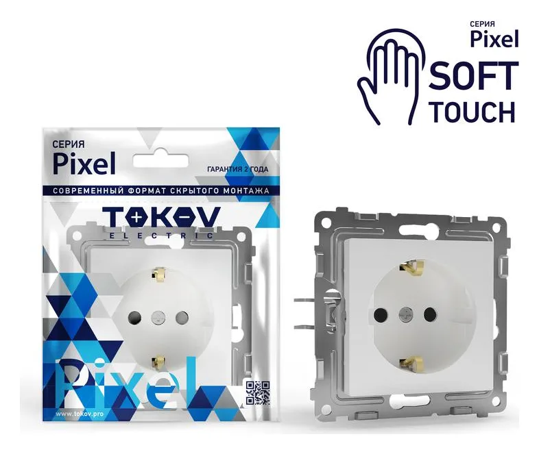 Розетка 1-м СП Pixel 16А IP20 с заземл. защ. шторки механизм айс TOKOV ELECTRIC TKE-PX-R1ZSF-C34
