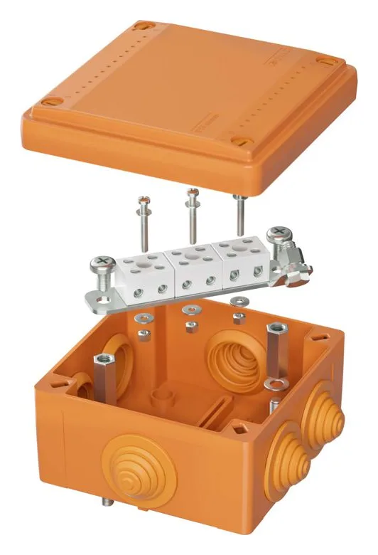 Коробка ответвительная FS 100х100х50мм IP55 6п 450В 6А 4кв.мм с кабельными вводами и клеммниками пластик. DKC FSB11604