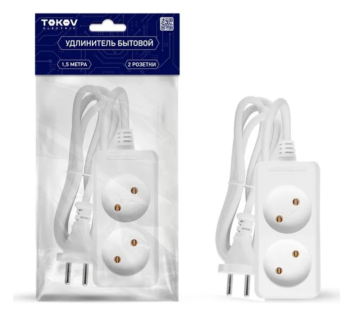 Удлинитель 2х1.5м без заземл. 10А 2х0.75 TOKOV ELECTRIC TKE-C01-BU2-1.5-075