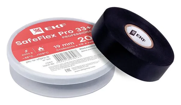 Изолента ПВХ 19мм (рул.20м) SafeFlex Pro 33+ EKF plc-iz-sfpro-b