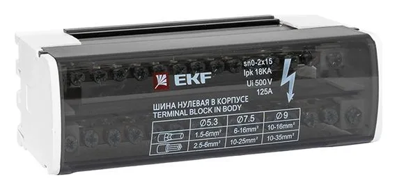 Шина нулевая в корпусе 2х15 EKF sn0-2x15