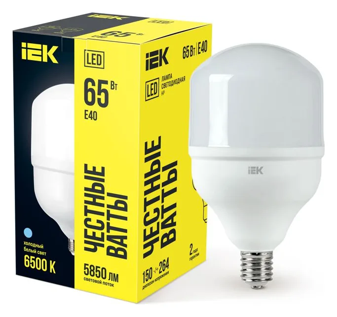 Лампа светодиодная HP 65Вт 230В 6500К E40 IEK LLE-HP-65-230-65-E40