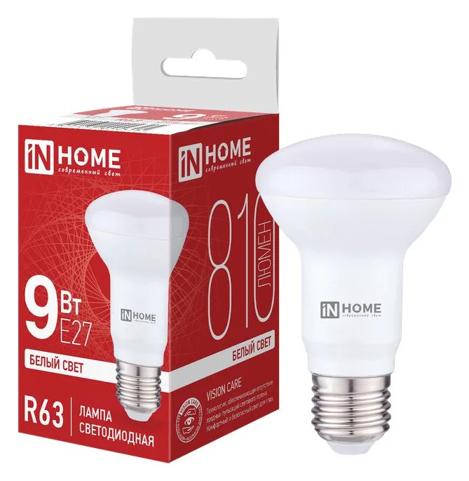 Лампа светодиодная LED-R63-VC 9Вт рефлектор 4000К нейтр. бел. E27 810лм 230В IN HOME 4690612024325