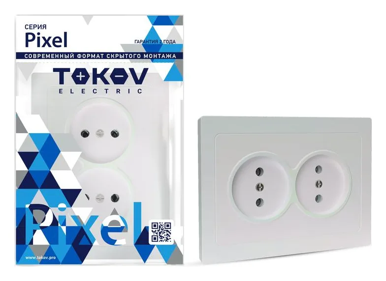 Розетка 2-м СП Pixel 16А IP20 без заземл. в сборе перламутр. TOKOV ELECTRIC TKE-PX-R2F-C04