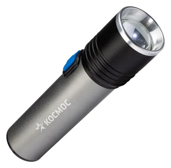 Фонарь аккумуляторный ручной LED 3Вт линза зум аккум. Li-ion 18650 1.2А.ч USB-шнур анодир. алюм. КОСМОС KOS111Lit