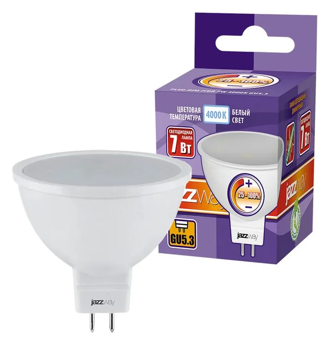 Лампа светодиодная PLED-DIM 7Вт JCDR MR16 4000К нейтр. бел. GU5.3 540лм 220-240В диммир. JazzWay 1035431