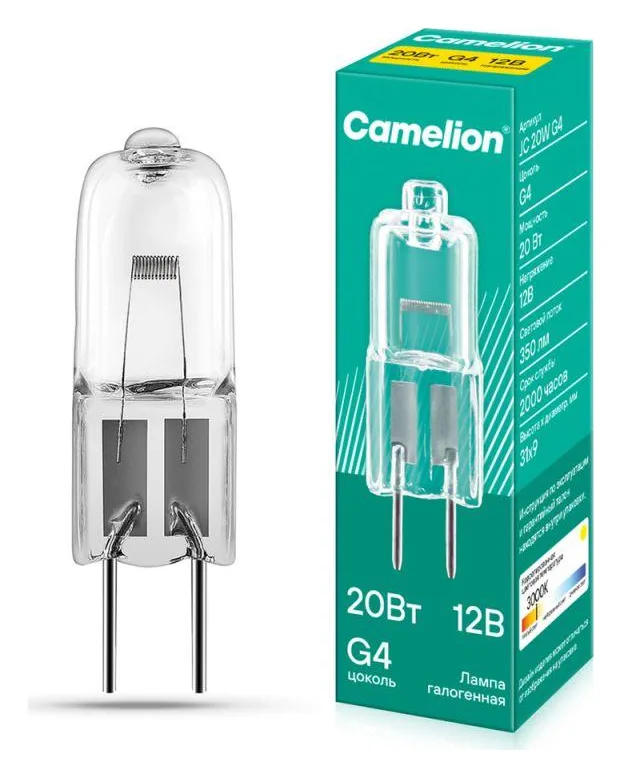 Лампа галогенная JC 20Вт 12В капс. g4 Camelion 1955