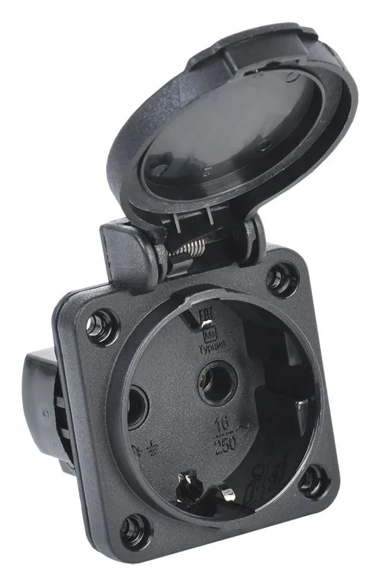 Розетка панельная MAGNUM 2P+PE 16А IP54 РП14-3 с защ. крышкой с заземл. черн. IEK PSN71-016-3-2-54-K02