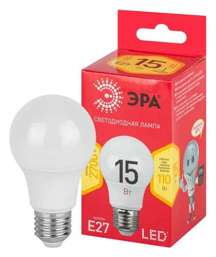 Лампа светодиодная RED LINE LED A60-15W-827-E27 R 15вт A60 груша 2700К тепл. бел. E27 Эра Б0046355