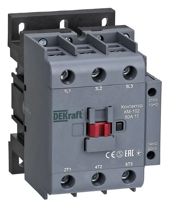 Контактор КМ-102 3п 80А кат. 230В AC 1НО+1НЗ AC-3 AC-4 DEKraft 22009DEK