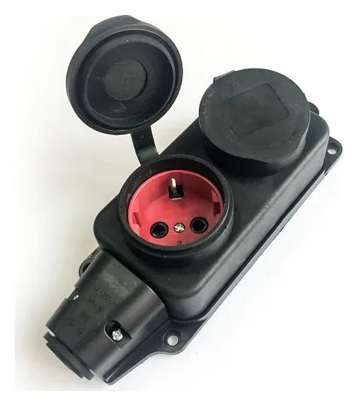 Колодка удлинителя 2-м 16А IP44 с заземл. каучук черн. КОСМОС KKsm-2g-Z-IP(B)16A