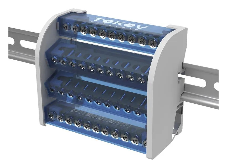 Шина на DIN-рейку в корпусе (кросс-модуль) 4 группы по 11 отверстий 125А TOKOV ELECTRICT KE-DBTB-125-4-11/3L+PEN