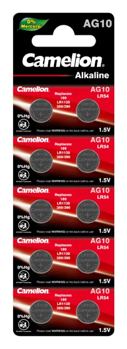 Элемент питания алкалиновый "таблетка" LR1130/389A/189/G10 Mercury Free AG10-BP0%Hg для часов BL-10 (блист.10шт) Camelion 12818