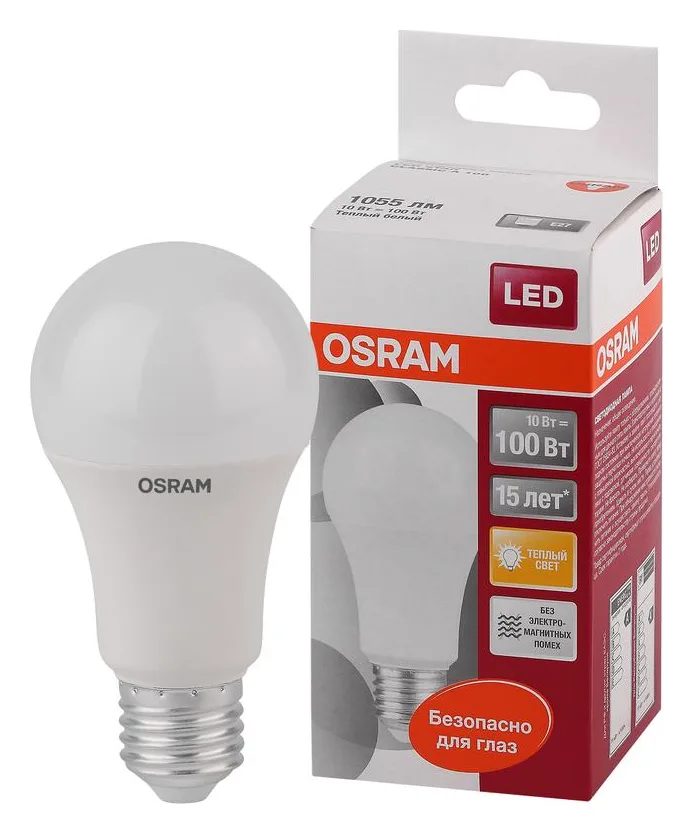 Лампа светодиодная LED Star Classic A 100 10W/827 10Вт грушевидная матовая 2700К тепл. бел. E27 1060лм 220-240В пластик. OSRAM 4052899971578