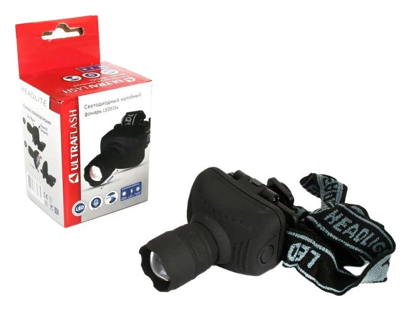Фонарь налобный LED 5354 1Вт LED ZOOM 3 режима 3хR03 сер. Ultraflash 11549
