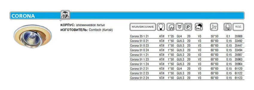 Светильник CORONA 51 2 24 Комтех P00377