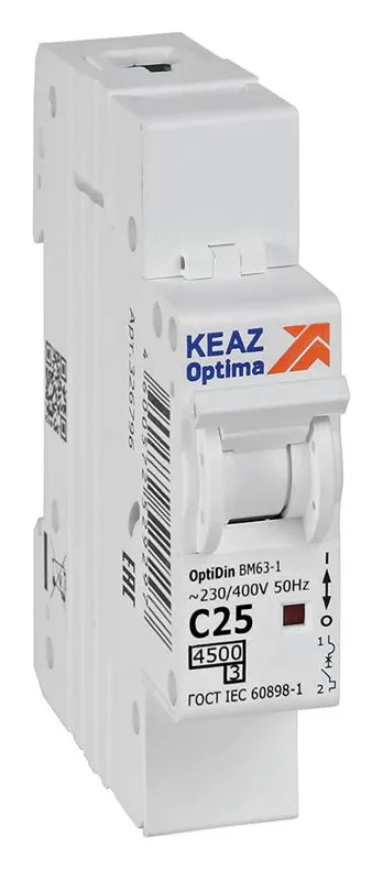 Выключатель автоматический модульный 1п C 25А 4.5кА OptiDin BM63-1C25-4.5-УХЛ3 КЭАЗ 326796