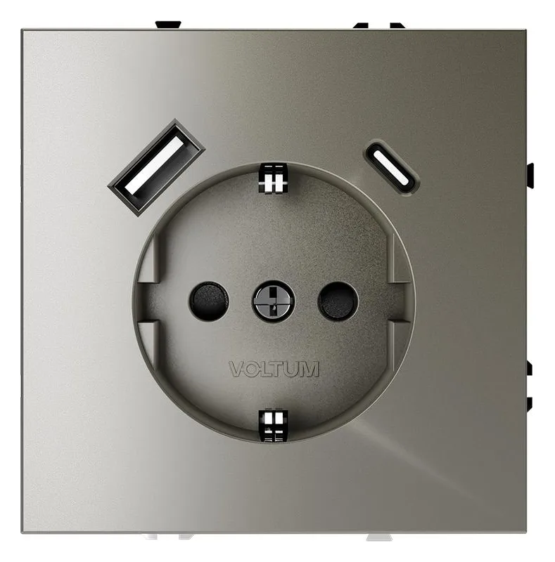 Розетка 1-м СП S70 16А с USB A+С с заземл. защ. шторки механизм шелк Voltum VLS040504