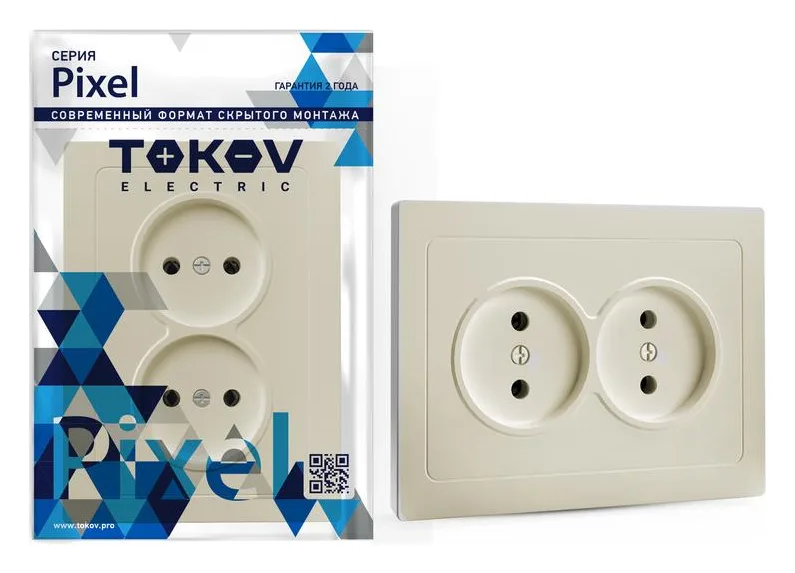 Розетка 2-м СП Pixel 16А IP20 без заземл. в сборе беж. TOKOV ELECTRIC TKE-PX-R2F-C02