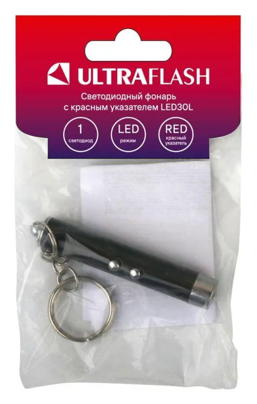 Фонарь LED30L (1LED+лазерная указка 3хAG3 блист-пакет черн.) Ultraflash 12325