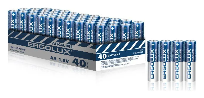 Элемент питания алкалиновый AA/LR6 1.5В Alkaline BOX40 ПРОМО (уп.40шт) Ergolux 14673