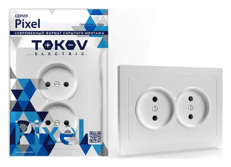 Розетка 2-м СП Pixel 16А IP20 без заземл. в сборе бел. TOKOV ELECTRIC TKE-PX-R2F-C01