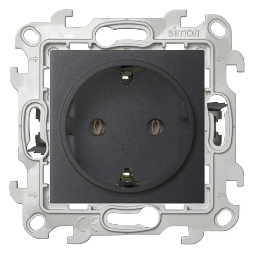 Розетка 1-м СП Simon 24 16А IP20 2P+E Push&Go без защ. шторок механизм графит Simon 2420434-038