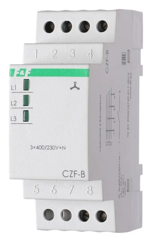 Реле контроля фаз CZF-B (3х400/230+N 8А 1перекл. IP20 монтаж на DIN-рейке) F&F EA04.001.002