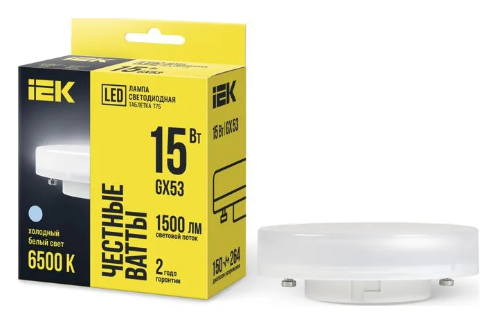 Лампа светодиодная T75 таблетка 15Вт 230В 6500К GX53 IEK LLE-T80-15-230-65-GX53