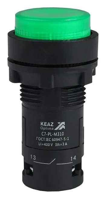 Кнопка с подсветкой OptiSignal Compact D22 С7-PL-M310 зел. 1НО 230В AC XB7NW33M1 КЭАЗ 362100