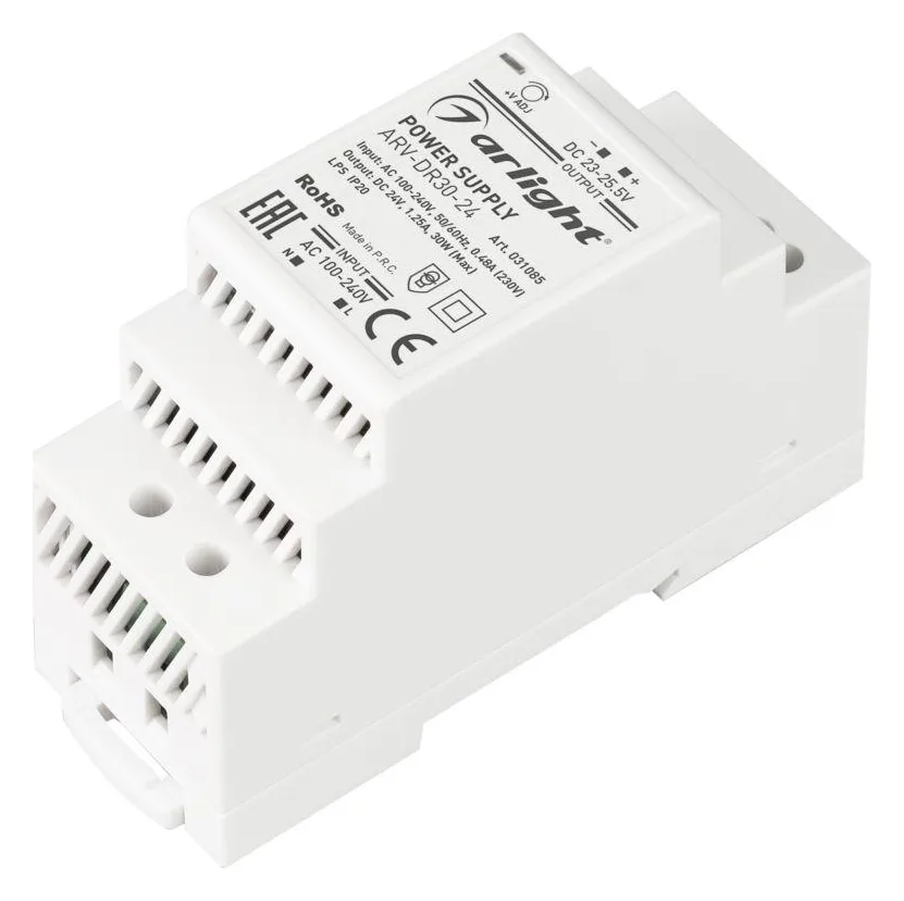 Блок питания ARV-DR30-24 24В 1.25А 30Вт IP20 DIN-рейка Arlight 031085