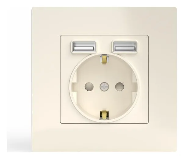 Розетка 1-м СП Pixel с заземл. с 2-мя заряд. устр. USB тип A+A механизм беж. TOKOV ELECTRIC TKE-PX-R1U2A-C02