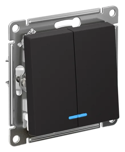 Выключатель 2-кл. СП AtlasDesign 10А IP20 (сх. 5а) 10AX с подсветкой механизм карбон SE ATN001053